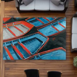 Begin Home Decor C1ROAR57OZL4RO 5 x 7 ft. Small Blue & Red Canoes Rectangle Area Rug - Coastal Boat Outdoor Decor