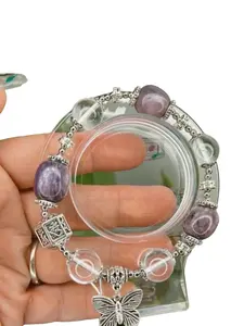 Chevron Amethyst Quartz Spirits Butterfly Charm Bracelet for Women Bracelets