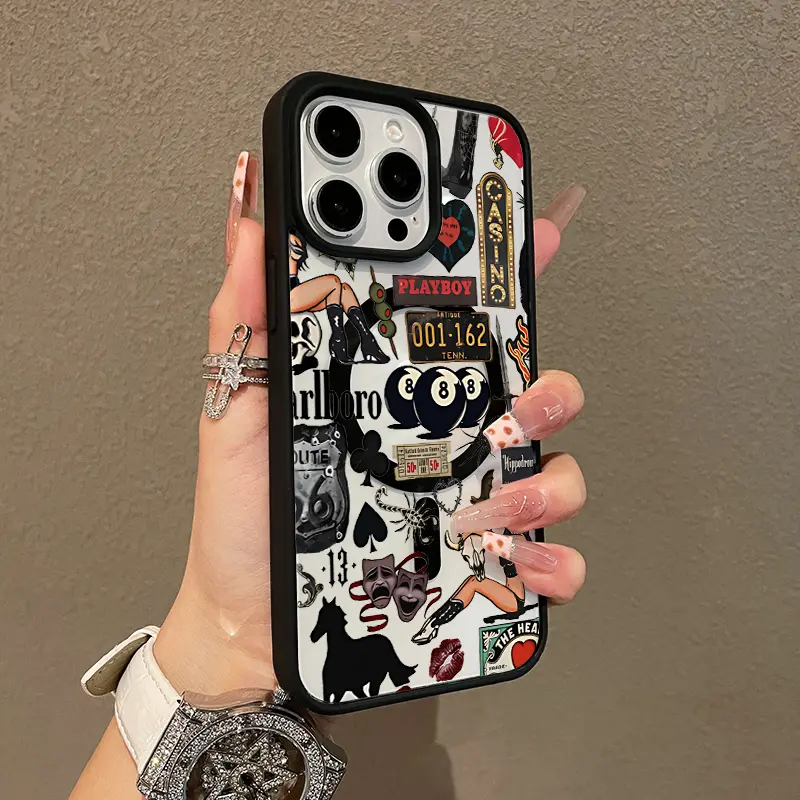 MagSafe-Ready Silicone Magnetic Smartphone & Cellphone Case for iPhone 11-17, Pro Max, Ultra-Thin Shockproof TPU Cover with Protection, Aesthetic Retro Cool Collage Accessory for Girls