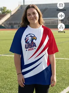 Women's Oversized Usa Flag Colorblock Short Sleeve T-Shirt, Eagle Print Sporty Fitted Top, Casual Wear for Daily Outdoors