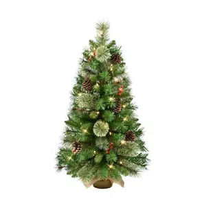 Puleo 3ft Pre-Lit Pine Artificial Christmas Tree in Burlap Sac