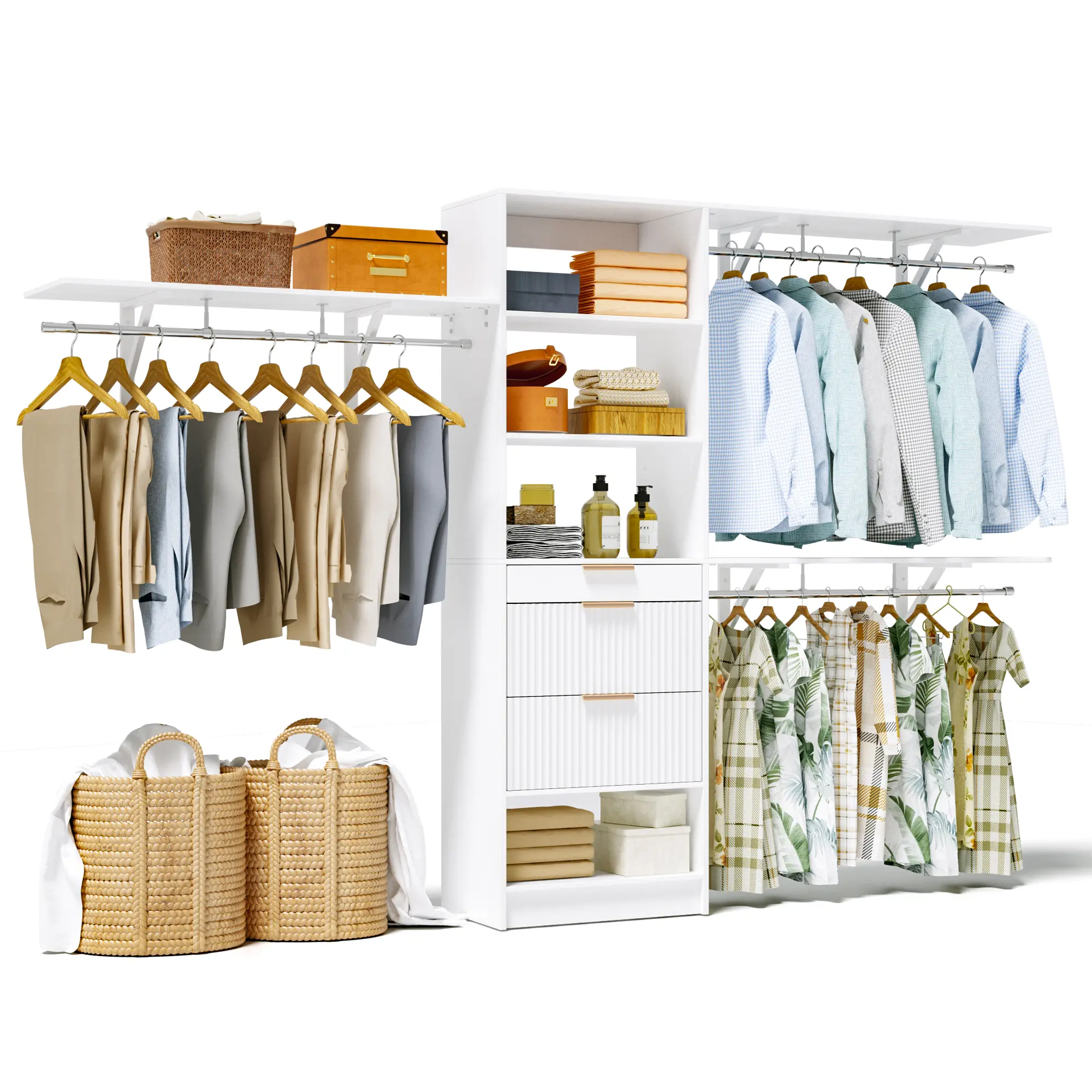 Space-Saving Wall Mount Drawered Wardrobe - 3-Tiered Indoor Furniture with Adjustable Shelves, Easy Install Design