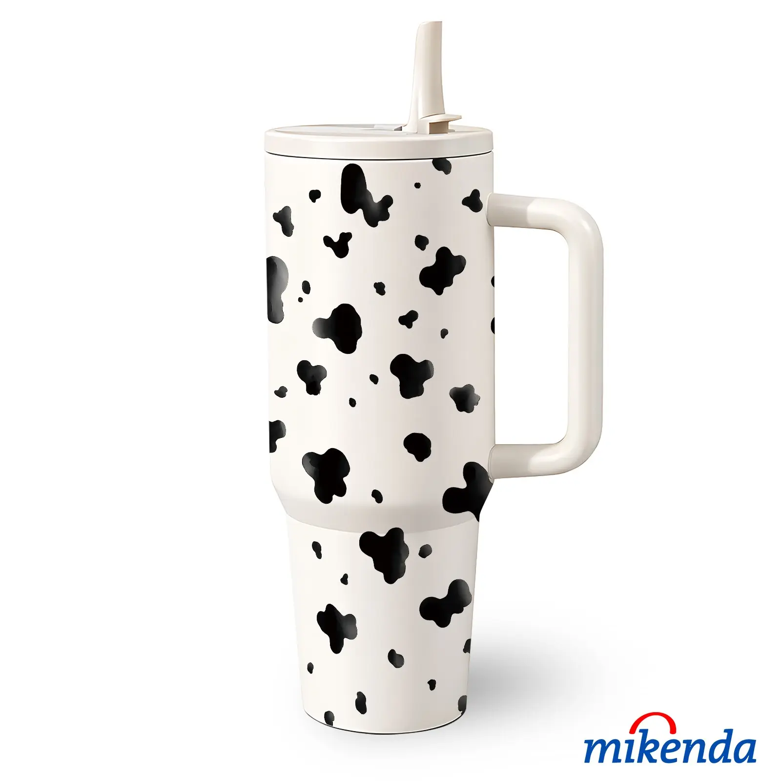 1 Pc 40 Oz Stainless Steel Water Cup, Stainless Steel Tumbler, with Handle and Folding Straw, Black and White Cow Print, Double Wall Insulated Thermal Mug, Hot 12H / Cold 24H, Drinkware, Easter Mother’s Day Birthday Holiday Gift for Friends