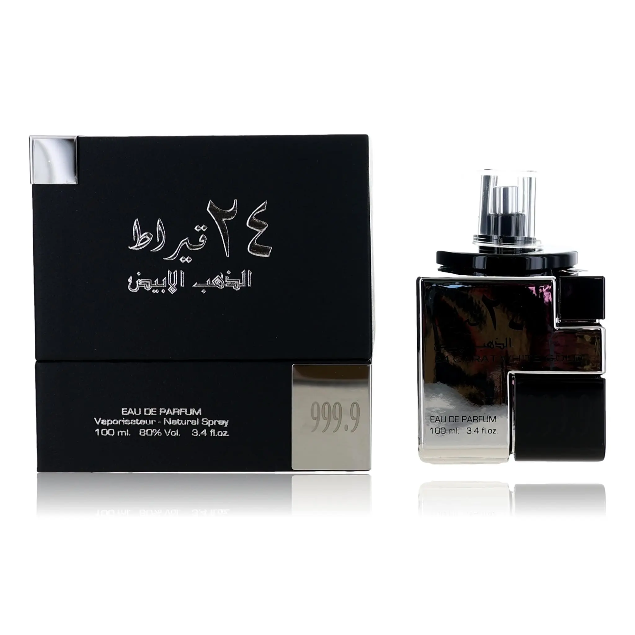 Lattafa 24 Carat White Gold Unisex EDP Spray - 3.4 oz (100ml Perfume, 100 ml Bottle), High Alcohol Single Bottle Gold Unisex Fragrance Natural Spray, Unisex Wear
