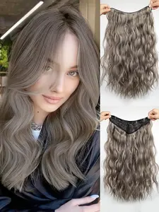 Linen 20-Inch Clip-In Hair Extension, Water Wave Long Curly Wig, High Heat Fiber Invisible Clips, No Glue Quick Volume Boost