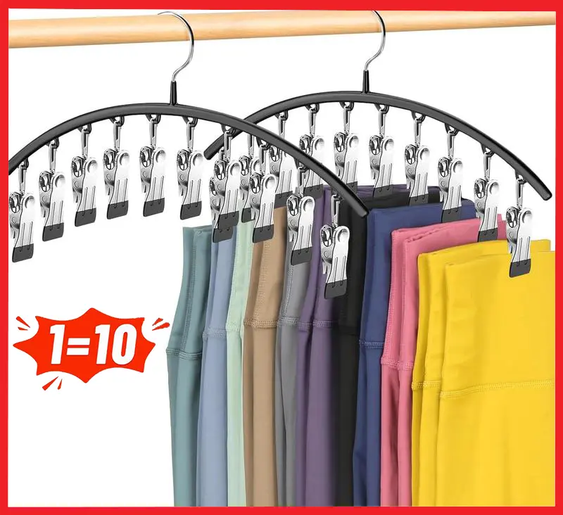 2/5-Pack Stainless Steel Garment Organizer Hangers, Compact Neutral Curve Shape Stable Home Organizers with 10 Connectors, Flexible Layered Storage for Pants, Jackets & Leggings, Stainless Steel Resists Daily Wear, Cloakroom/Bedroom Hanging Solution