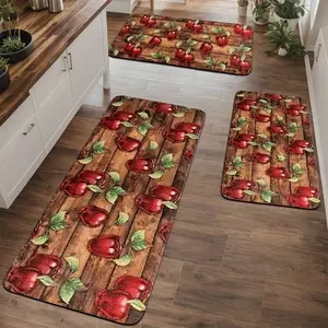 1/2/3 Piece Farmhouse Red Apple Kitchen Carpet Set, An Excellent Home Decoration Carpet, Non Slip, Soft, Comfortable And Easy To Clean, Suitable For Bathroom Door Mats, Bedrooms, Living Rooms, Porches, Laundry Rooms