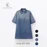 Elengatine Women's Oversized Retro Cotton-Drape Denim Dress - Vintage Washed Blue, Half-Zip Collared, Short Sleeve, 1 Chest Pocket, Loose Fit, Plus-Size (XS-5XL) for Everyday, Street Style (Spring,Summer)