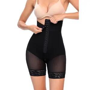 Women's High-Waisted Shapewear Tummy Control & Butt Lifting Shorts - Full Coverage Open Crotch, Lace Trim & Smooth Texture, Zipper Closure
