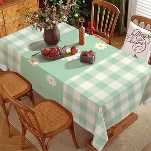 Christmas - Themed Checkered Daisy Tablecloth, Polyester Material, Multiple Specifications Available, Multi - Color, Rectangular, Easy to Clean, Suitable for Daily Use, Festive & Memorial Occasions, Cozy Dining Setting