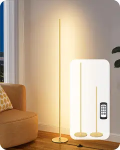 Corner Floor Lamp, 59.8" Standing Lamp with 3 Height Settings, Adjustable Color Temperature & Stepless Dimming, Remote Control, Foot Switch, Slim Floor Lamps for Living Room, Gold