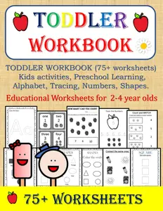 TODDLER WORKBOOK (75+ worksheets), Kids activities, Preschool Learning, Alphabet, Tracing, Numbers, Shapes, 2-4 year old