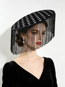 1PC Fascinators Hats for Women - Tea Party Cocktail Fascinator Flat Kentucky Vintage Appeal Funeral Derby Hat with Tassels,Easter, Halloween, Carnival Horse Racing Season Accessories