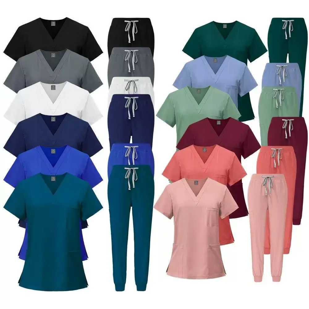 Men's and women's quick-drying short-sleeved operating clothes, women's beauty salon work clothes brush hand clothes set hand washing clothes short-sleeved doctor elastic scrub set, oral doctor, pet doctor, nurse, nursing home nursing work clothes Casual
