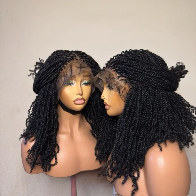 Kinky braids in 10-12 inches, 360 full hair blend lace, perfect for all occasions. Medium  Cap size :21.5– 22.5”
