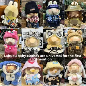 DIY Mini Doll labubu dress Outfit (No Doll) -Hat & Overalls Set, Designer-Inspired Suit for labubu doll clothes 17cm Collectible Figure Dress-Up decorative clothing