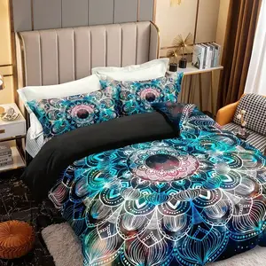 Bohemian Mandala Floral Print Duvet Set, Soft Breathable Polyester Fiber, Zipper Closure, Includes 1 Duvet Cover and 2 Pillowcases