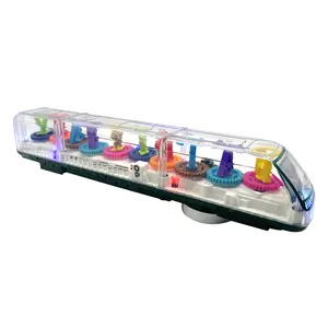 LED Light up Train Toy with Colorful Light Moving Wheel Music Fun Educational with Letter &Number Transparent Bump and Go Toy Car for Kids