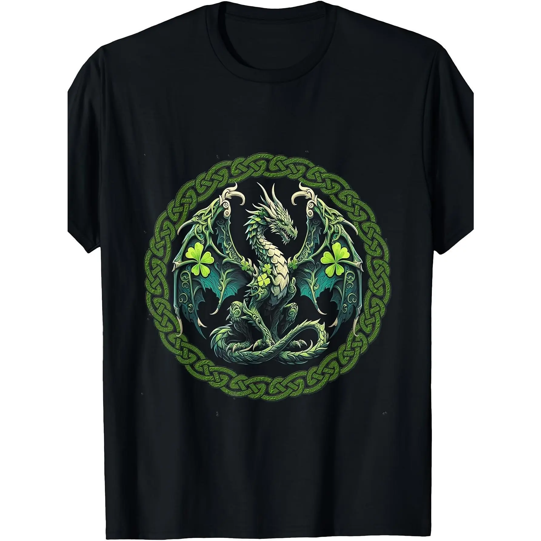 🐉☘️Tribal Irish Green Celtic Knot Fantasy Dragon| Patrick Day T-Shirt, Vintage Style, Crew Neck, Slight Stretch Fabric, Regular Fit, Perfect for Adults