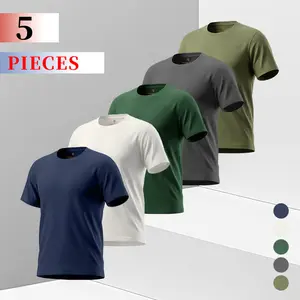 Clean Gent 5-Pack Men’s Simple Solid Color Short Sleeve T-Shirts, Sweat-Absorbing Quick Dry, Suitable for Casual Sports and Everyday Wear, Multiple Colors Available