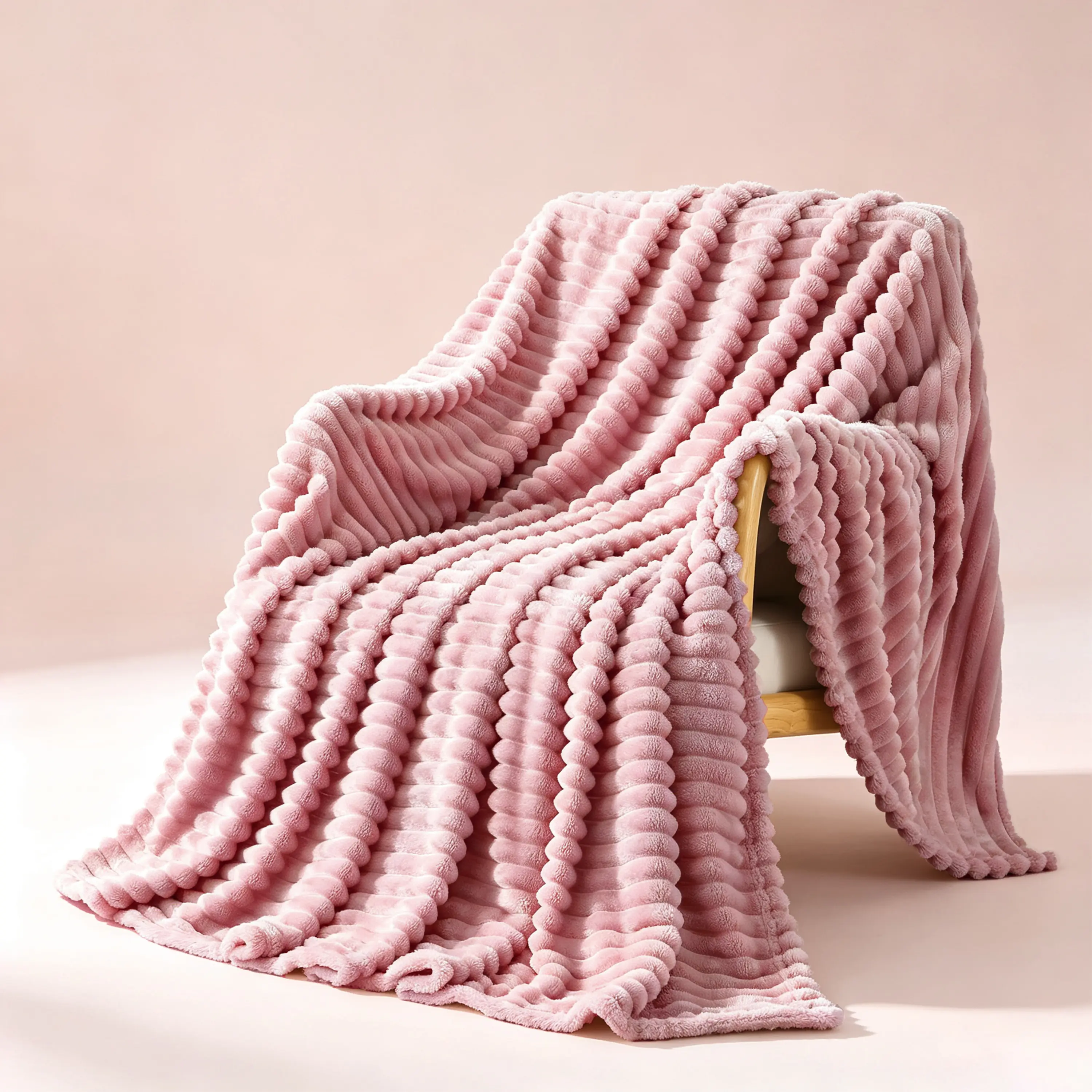 【Summer Sale】ROSEKIND Striped Blanket - Ultra Soft Flannel Throw for Soft Girl Bedroom - Warm Sensorial Immersion Blanket for All-Season Home Decor - High-Texture Cozy Nap Blanket for Couch & Travel , Ideal for Bed,Couch, ,Home Bedroom Decor,