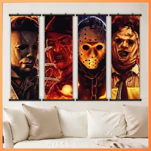 Four-Piece Framed Canvas Print Art Scroll Set, Fantasy Western Dragon Art, Perfect for Living Room & Bedroom Decor, Ready to Hang Gift, Modern Home Decor, Art Wall Decoration, Hanging Wall Art