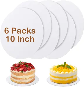 6 Pcs Cake Boards 10 inch Round White Food-graded Cardboard Waterproof Oil-proof for DIY Wedding Birthday Dessert Pizza Decorating Exhibition