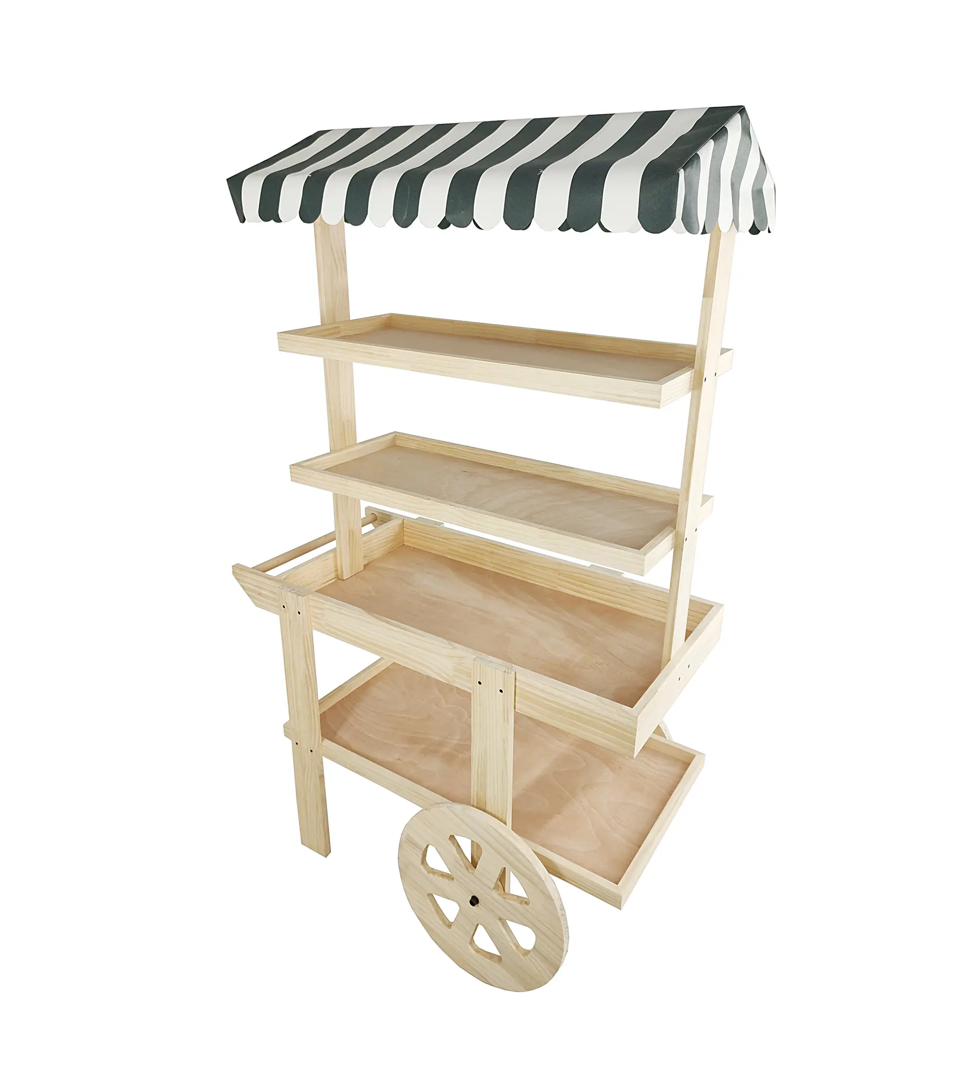 FixtureDisplays® Flower Cart Vending Cart Farmers Market County Fair Wagon Wood Stall Stand Rolling Shelf Retail Booth Kiosk  42.0" Long x 68" Tall x 25.0" Wide, with Awning 19402-new+18616-NF