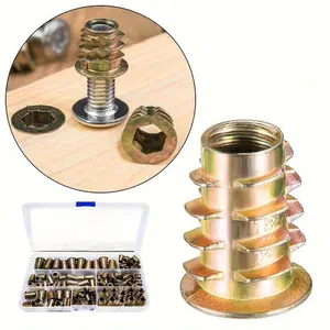 70/100pcs Threaded Inserts, Hex Nuts Combination Tool Kit For Wooden Furniture, Zinc Alloy Furniture, Bolt Fastener Connectors, Hexagon Socket Screw Inserts M4/M5/M6/M8/M10