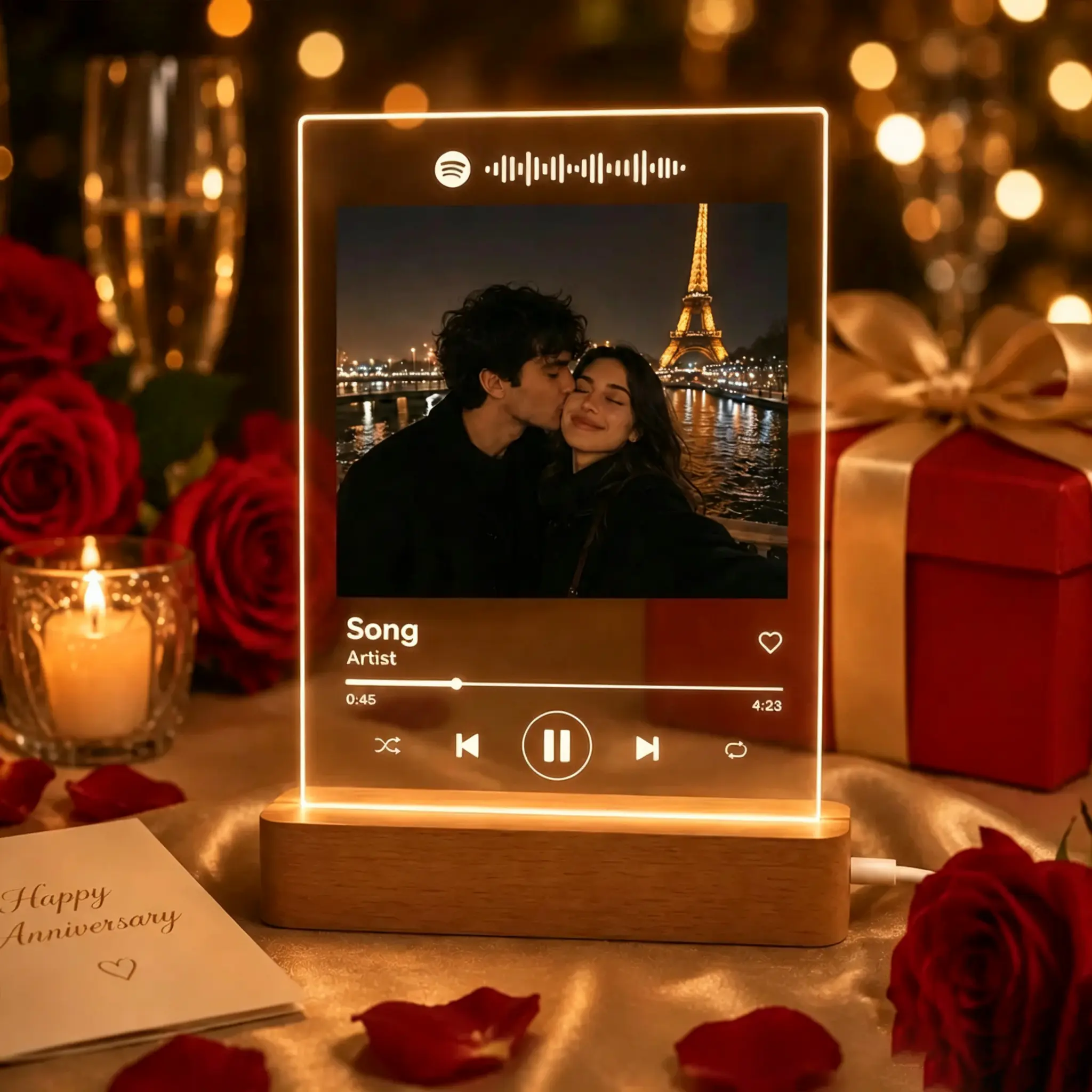 Halloween Christmas Personalized Acrylic Music Photo Plaque LED Night Light with Scannable Song QR Code, Custom Song Picture Frame Lamp, Romantic Holiday & Anniversary Gift for Him