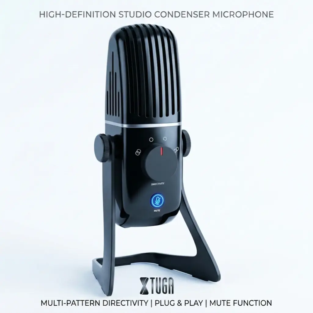 XTUGA Condenser Microphone Bundle Kit - Recording Studio Equipment with 1-Click Mute, Intelligent Noise Cancelling for Podcasting, Live Streaming (PC, Mobile, TikTok, YouTube)