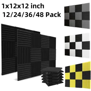 12/24/36/48 Pack Acoustic Foam Panels for Wall, 1" X 12" X 12" Soundproofing Soundproof Noise Reducing Wall Acoustic Foam, High Density Flame Retardant Universal for Home Work Recording Studios Gaming Meeting Room