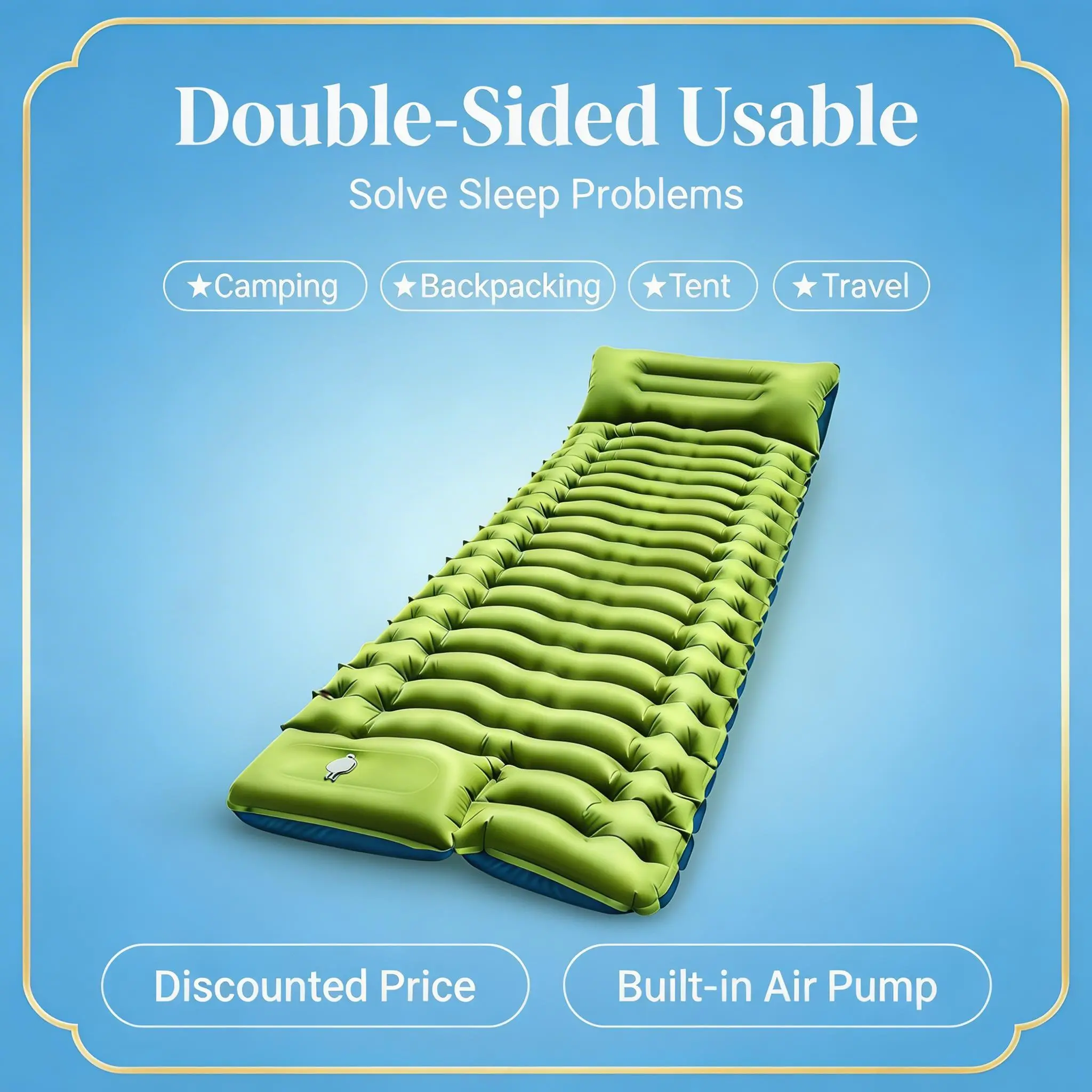Self-Inflating Camping Sleeping Pad with Built-in Pump | Ultra-Light, Durable & Compact for Backpacking, Camping & Side Sleepers