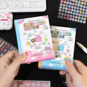 64-Sheet Mini Cute Sticker Book Set for Journaling and Scrapbooking, Small PET Stickers with Variety of Shapes, Pink and Blue Color Collection, for Planners and Photocards
