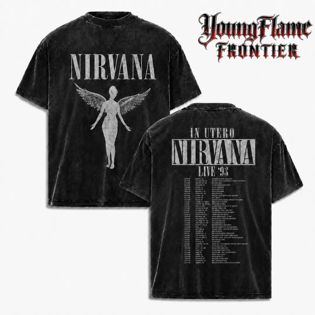 Nirvana In Utero Vintage Washed Oversized Graphic Tee, Unisex Double-Sided Grunge Band Streetwear, y2k clothing, A comfortable summer gift Acid T-Shirt