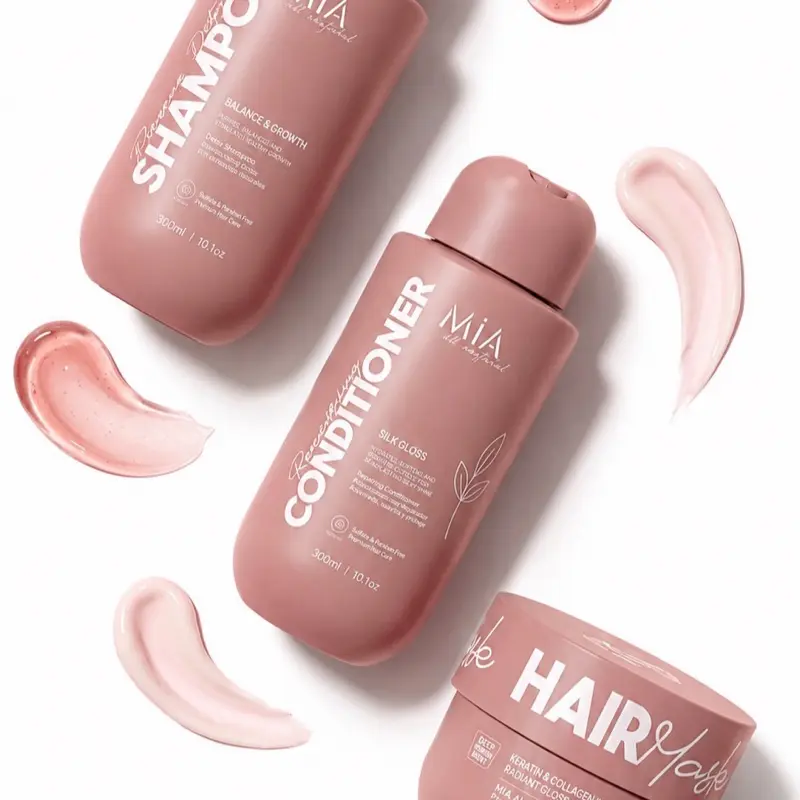 Mía Hydrate & Repair System | Shampoo +acondicionador Péptidos ,NAD +Horse Oil + Radiant Gloss Mask