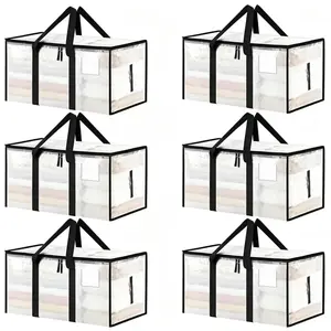 Large Clear Collapsible Storage Bin - Heavy-Duty Thick Transparent Plastic Organizer with Zipper Closure, Reinforced Side Handles; Foldable Container for Clothes, Bedding, Ideal for Closet Organization, Dorm Rooms Boxes
