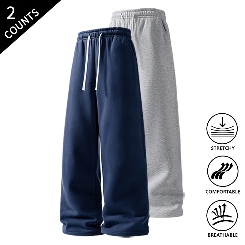 2-Pack Men’s Straight-Leg Jogger Pants, Casual Loose-Fit Sweatpants with Elastic Waist, Stretchable & Breathable Fabric, Perfect for Streetwear, Gym, Running & All-Day Comfort