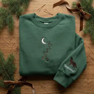 Imprinted Wolf Paw Prints Embroidered Sweatshirt, Moon Werewolf Pack Merch, Twilight Saga Bookish Gift, Jacob Black Fan