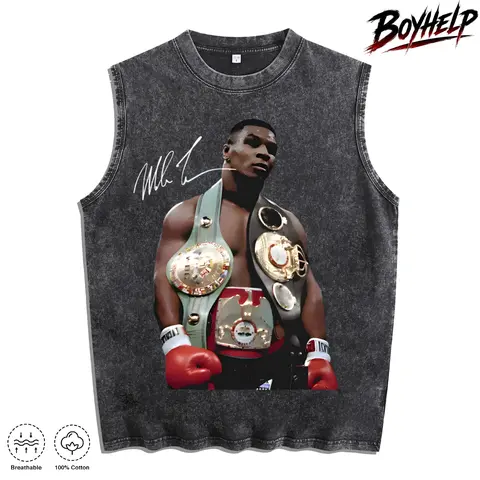 Mike Tyson T-Shirt, 90s Vintage Boxing Sport Legend Oversize Unisex Washed T-Shirt for Women and Men's Unisex Fit Batik Cotton Oversize Streetwear Menswear  Super Soft Pre-Shrunk washed vest Fathers Day Gifts