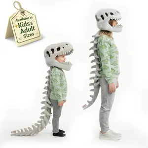 Wearable Dinosaur Skeleton Plush Toy, 3D Dino Skull Headgear with Spine Pillow for Halloween Cosplay, Funny Costume Outfit for Adults Kids, Creative Stuffed Animal Gift for Couples Friends, Huggable Stuffed Animal, Stuffed Plushies