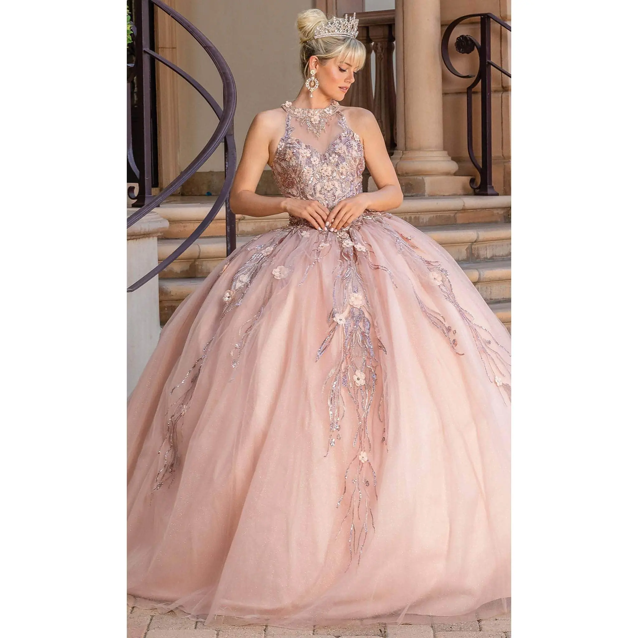 Dancing Queen 1677 - Illusion Halter Quinceanera Ballgown