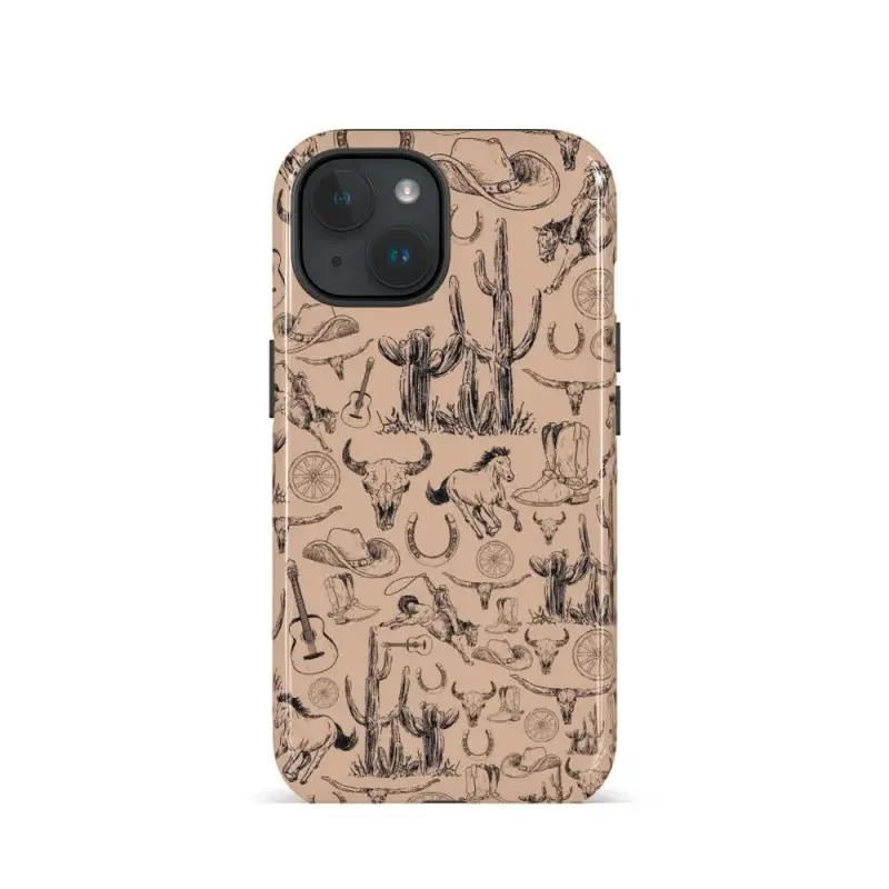 Vintage Western Cowboy Cellphone Casing - Cute 2-in-1 Glossy Protection Accessories for iPhone 17,16 Pro Max,15 Plus,14,13,12,11 - Clear, Military-Grade, High-End, Durable, Shockproof, Drop-Resistant Phone Case, Cute Accessories