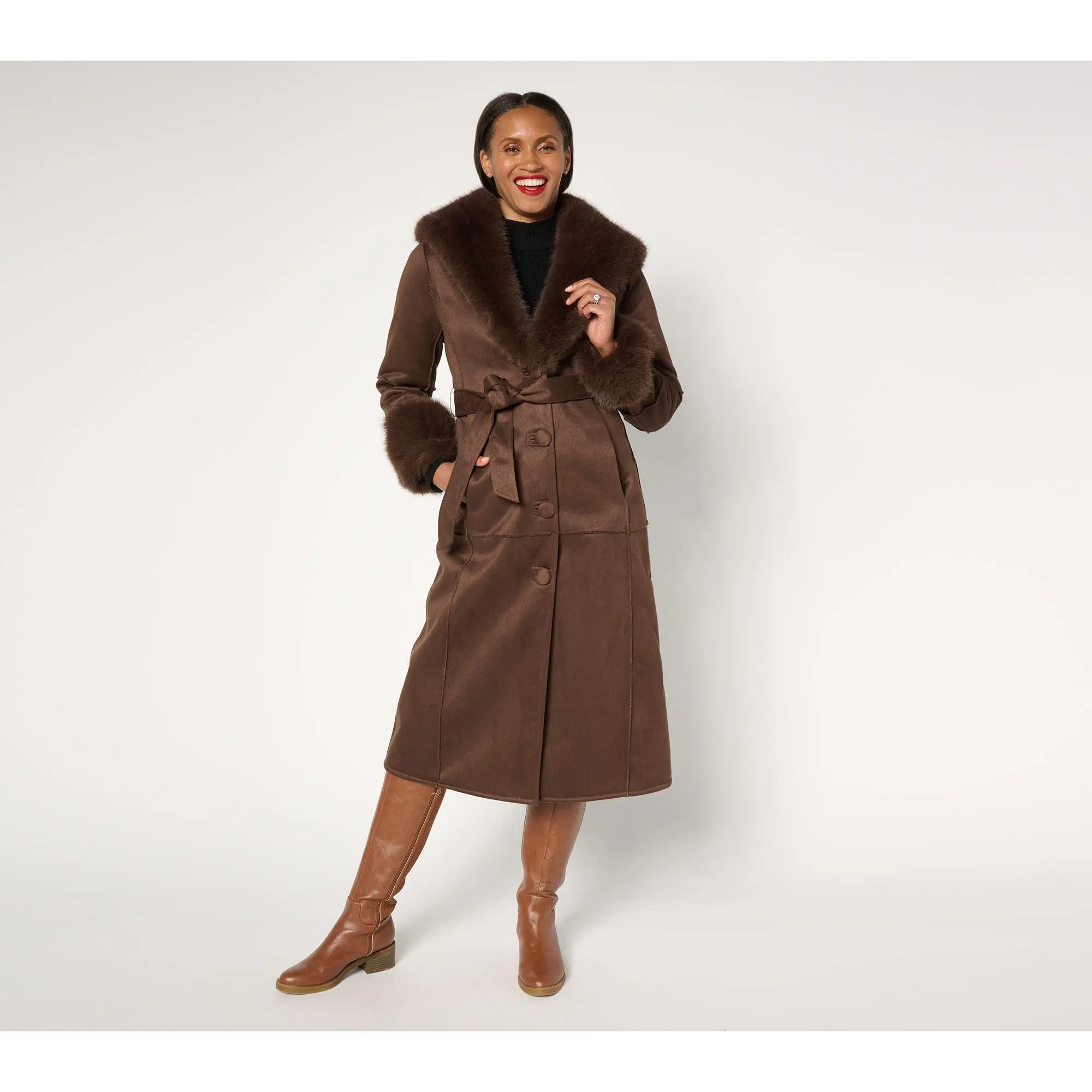 Donna Salyers Fabulous Furs Shearling Suede Faux Fur Maxi Coat