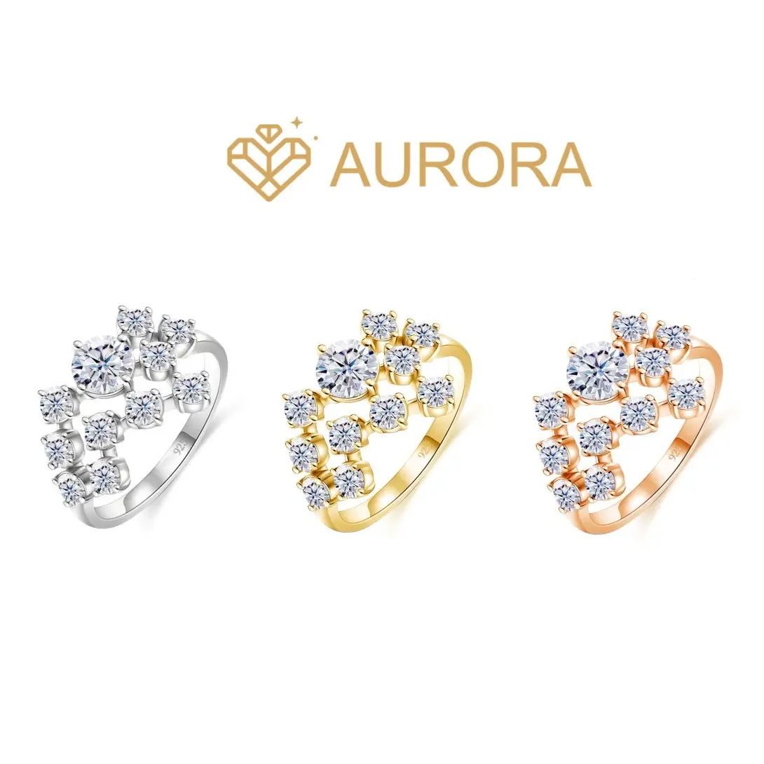 #53 Auspice Fine Moissanite Ring, Full Synthetic Moissanite Main & Side Stones Band, Ideal for Birthday & Anniversary Gifts, Fine Moissanite Rings