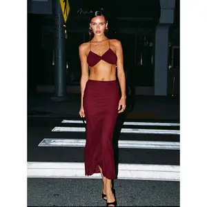 Delores Ruched Maxi Skirt Red