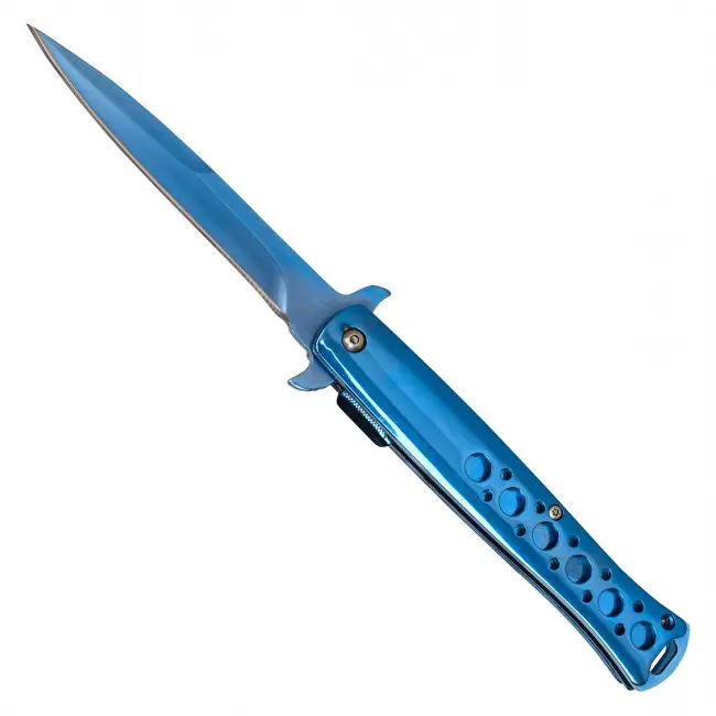 Metallic Folding Pocket Knife – Blue Gold Silver Colors – Assisted Opening Folder – Aluminum Handle – Modern Collectible – Sleek Design – Everyday Carry