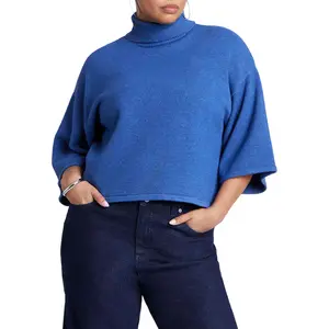 ELOQUII Women's Plus Size Boxy Three Quarter Sleeve Turtleneck