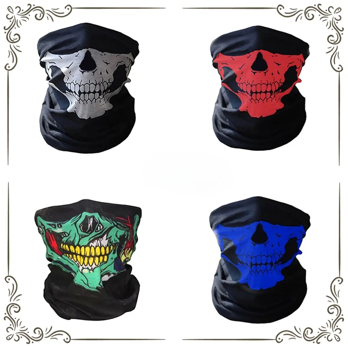 Ghost Face 4-Pack Breathable Skull Print Cycling Face Mask for Motorcycle Skiing Hiking & Halloween Parties Seamless Black Balaclava Ski Masks
