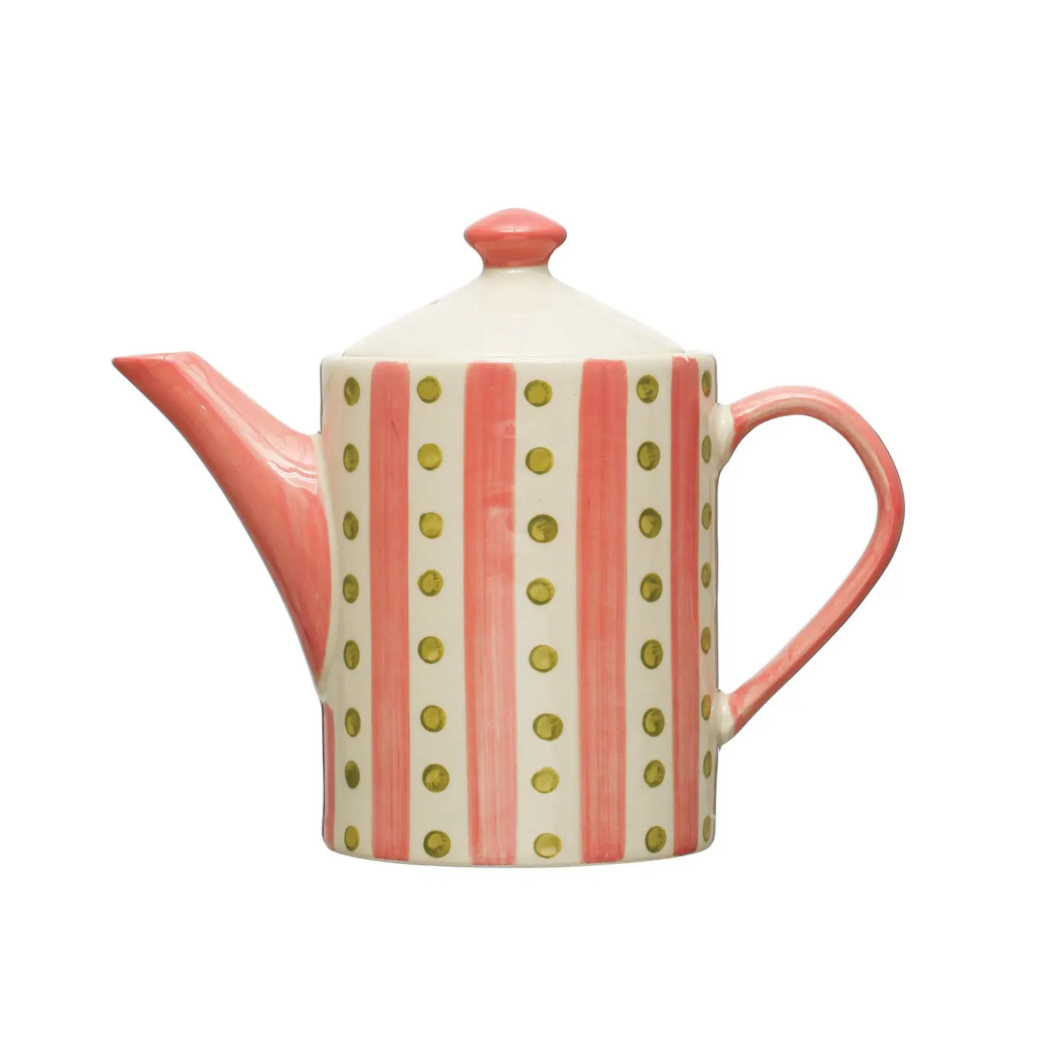 18 oz. Hand-Painted Stoneware Teapot w/ Pattern & Strainer, Pink & Green